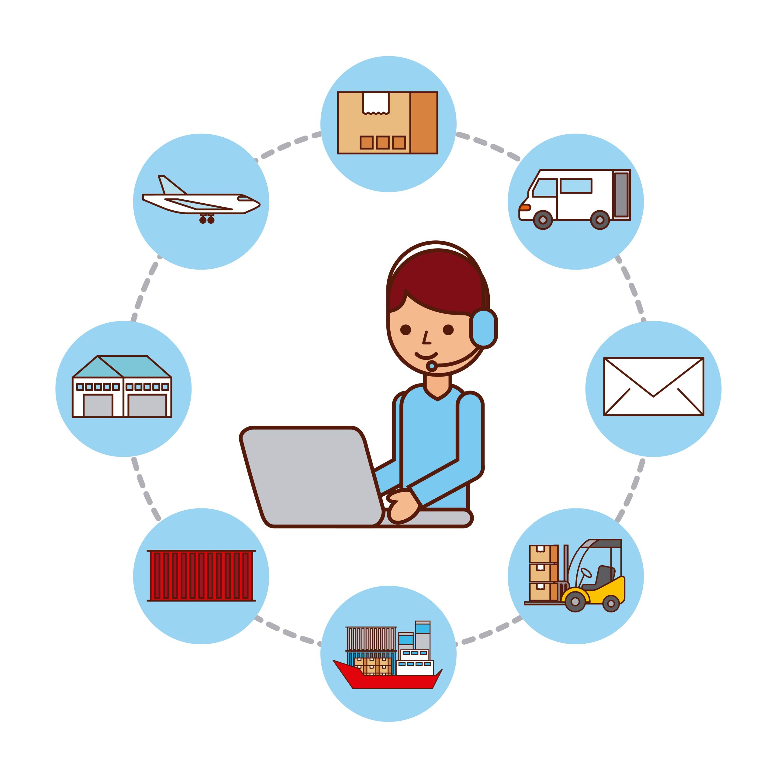 worker with laptop logistic delivery shipping vector illustration